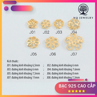 Charm bạc chụp hạt, bọc hạt họa tiết hoa mạ vàng