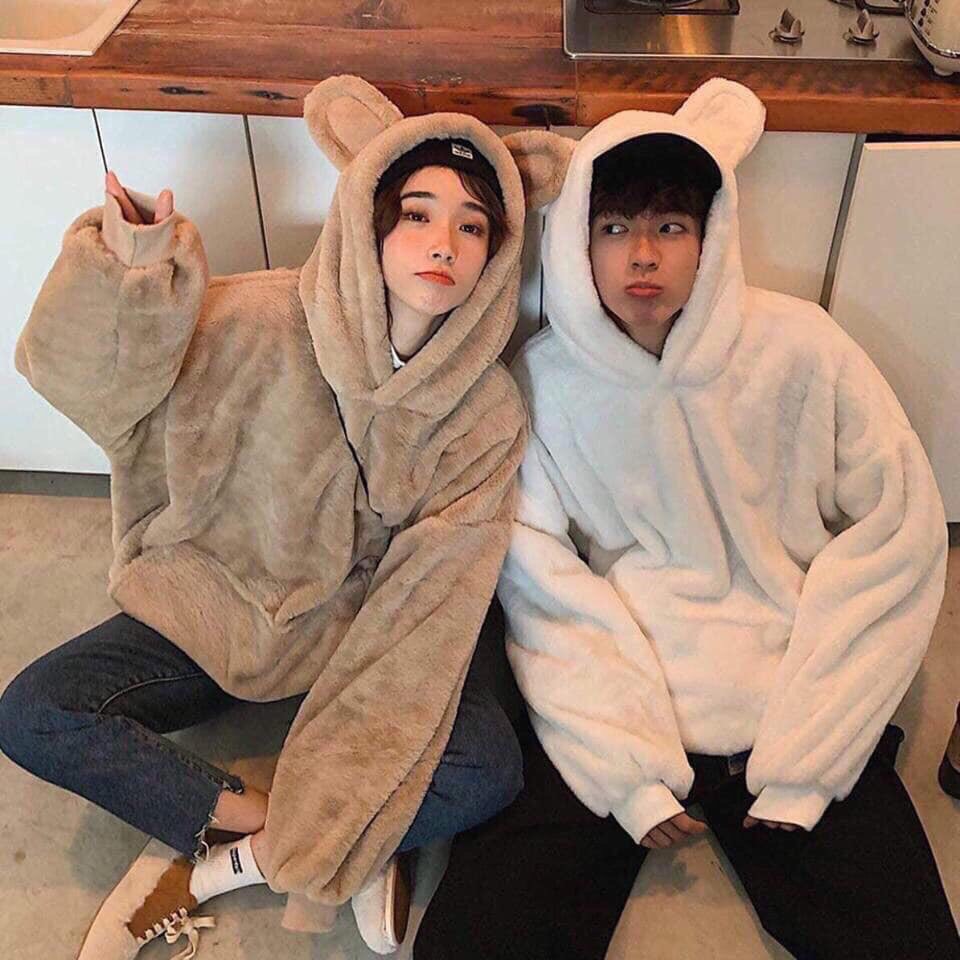 Áo Hoodie Nỉ Lông Ấm Áp Freesize Unisex So Cutie Tai Gấu