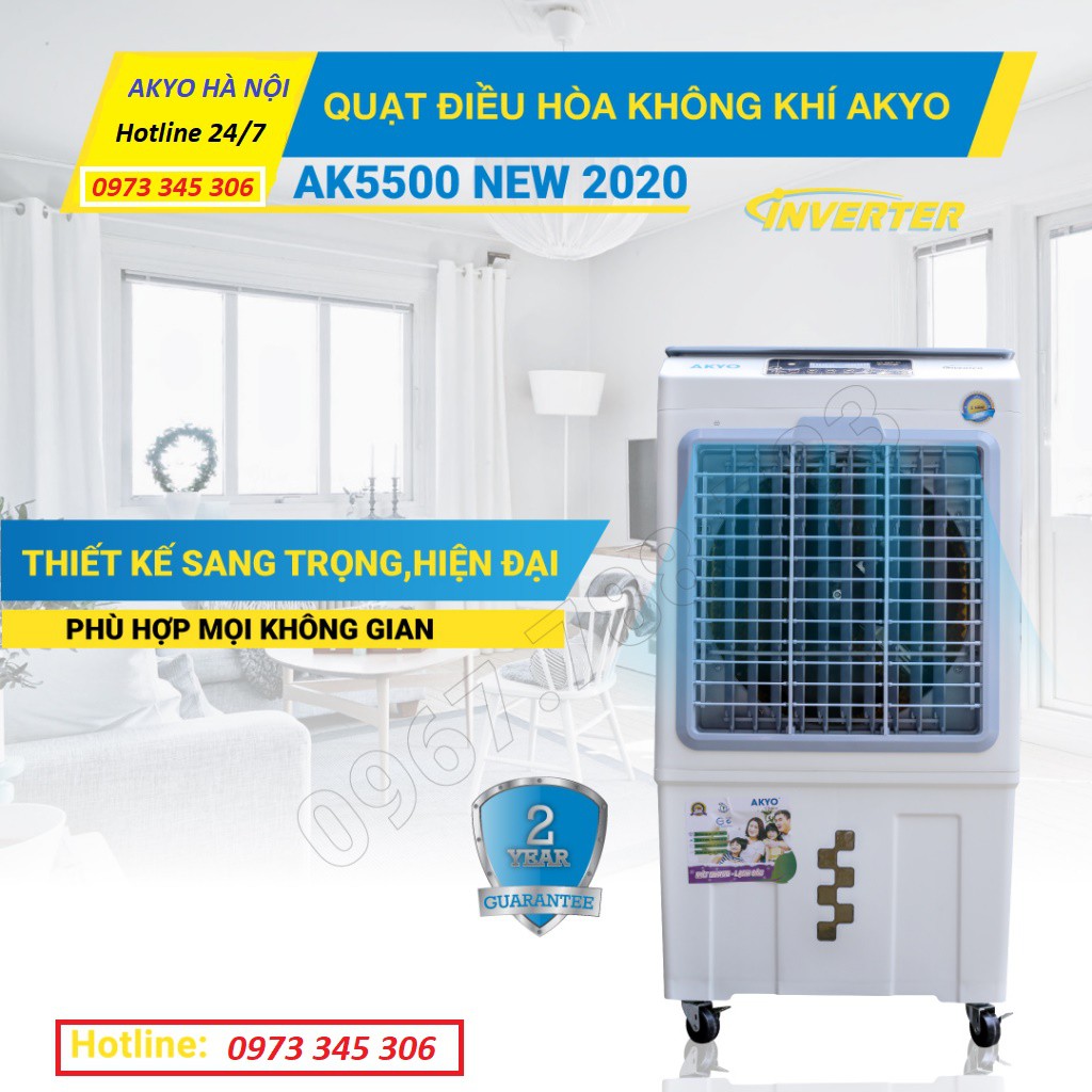 Quạt điều hòa không khí AKYO AK5500 Made in Thailan, Lưu lượng gió 5500m3/h, Công suất 140w có REMOTE, Bảo hành 24 tháng