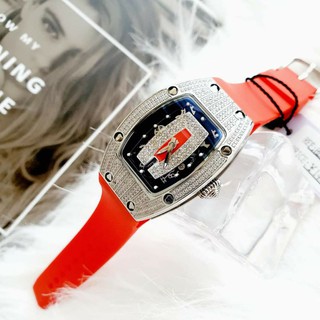 [TẶNG DÂY CHÍNH HÃNG] Đồng hồ nữ hanboro đính full đá viền bạc lõi đỏ