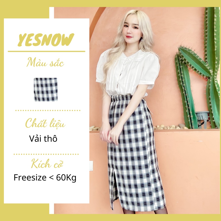 Chân váy kẻ xẻ tà dáng dài 2 lớp (Ảnh thật mẫu nhà mình tự chụp tự quay)- chân váy dáng bút chì- lên dáng cực đẹp-YESNOW
