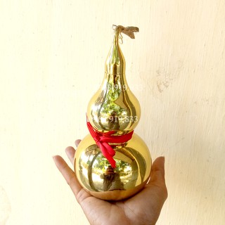Hồ Lô trơn vàng, do dong phong thủy, vat pham bằng đồng, kich thuoc 21cm, tran trach, tru ta