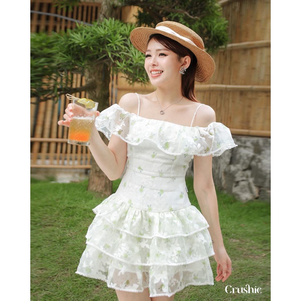 Đầm thiết kế Crushie dáng váy xếp ly trễ vai cách điệu Flora dress
