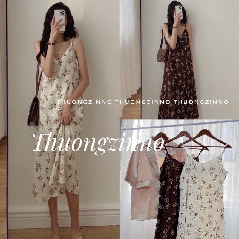 [Ảnh thật/Video]Váy hai dây Chiffon hoạ tiết hoa lá Đầm hai dây lụa hoa vintage | WebRaoVat - webraovat.net.vn