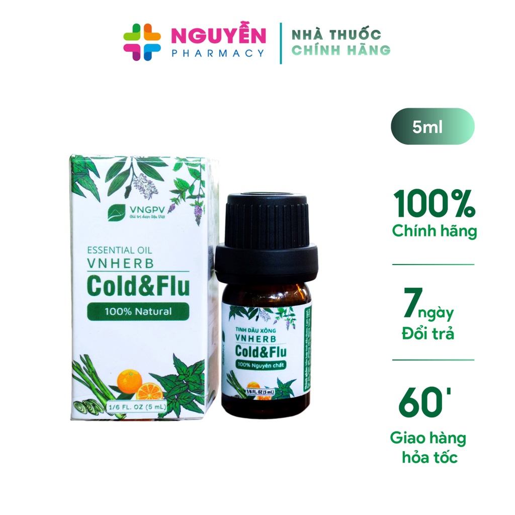 Tinh dầu xông VNHERB COLD &amp; FLU - Giúp xông hơi giải cảm, phòng ngừa cảm cúm, khử mùi, thư giãn