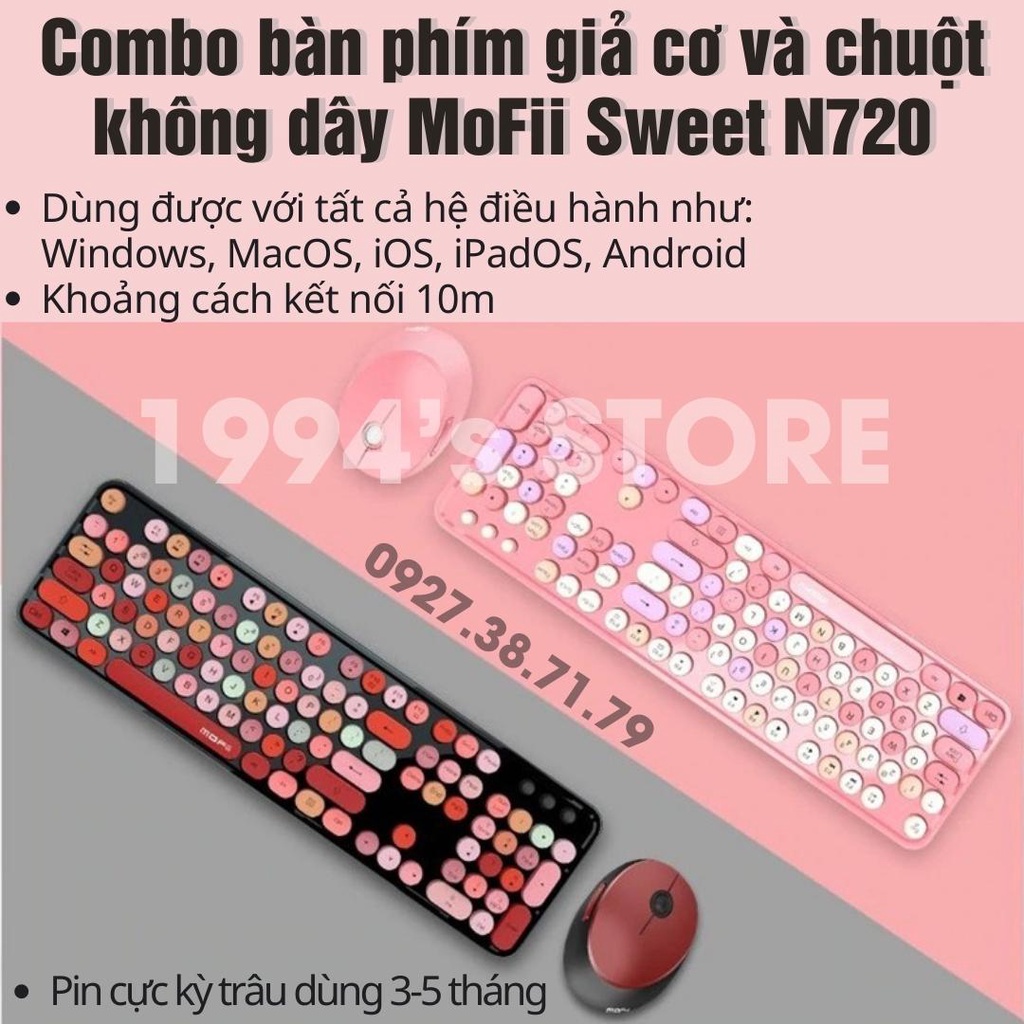 Combo bàn phím giả cơ và chuột không dây MoFii Sweet - MoFii N720 - Dùng cho Máy tính bàn, Laptop, Tivi, Máy tính bảng