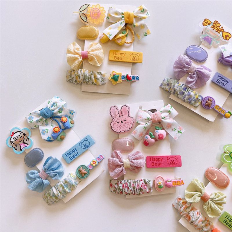 Set 9 Kẹp Tóc Hoạt Hình Đính Nơ Xinh Xắn Cho Bé Gái
