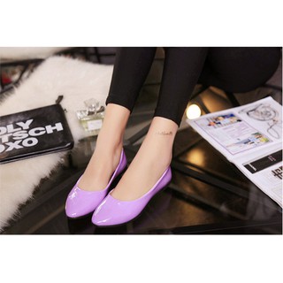 Giày búp bê da trơn mũi tròn, kiểu dáng basic êm chân