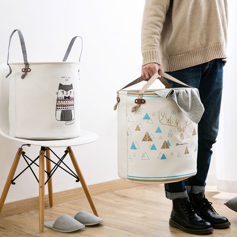 Giỏ vải Oxford đựng quần áo đa năng gấp gọn phong cách Châu Âu họa tiết hoạt hình