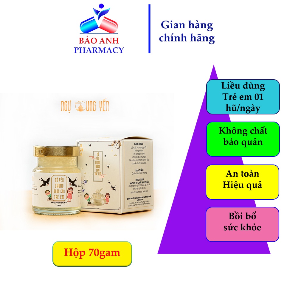 [Yến Sào Ngự Cung Yến] Tổ yến chưng dành cho trẻ em từ 1 tuổi trở lên, Yến sào nguyên chất 30%, lọ 70g