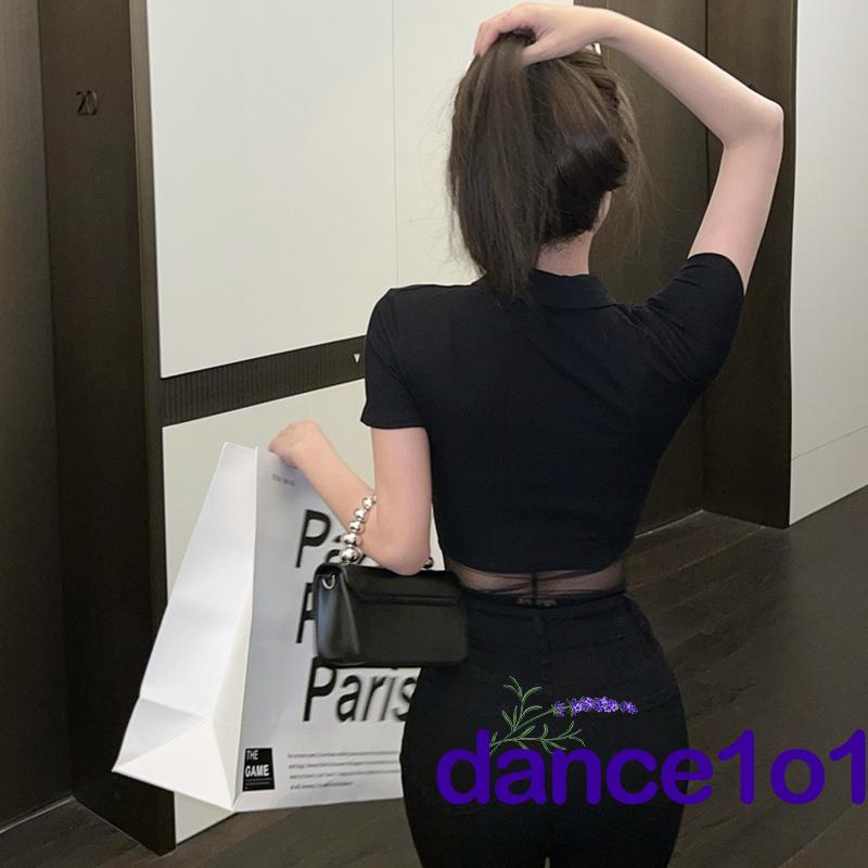 dance1o1-Women Solid Color Turn-down Neckline Sheer Bodysuit | BigBuy360 - bigbuy360.vn