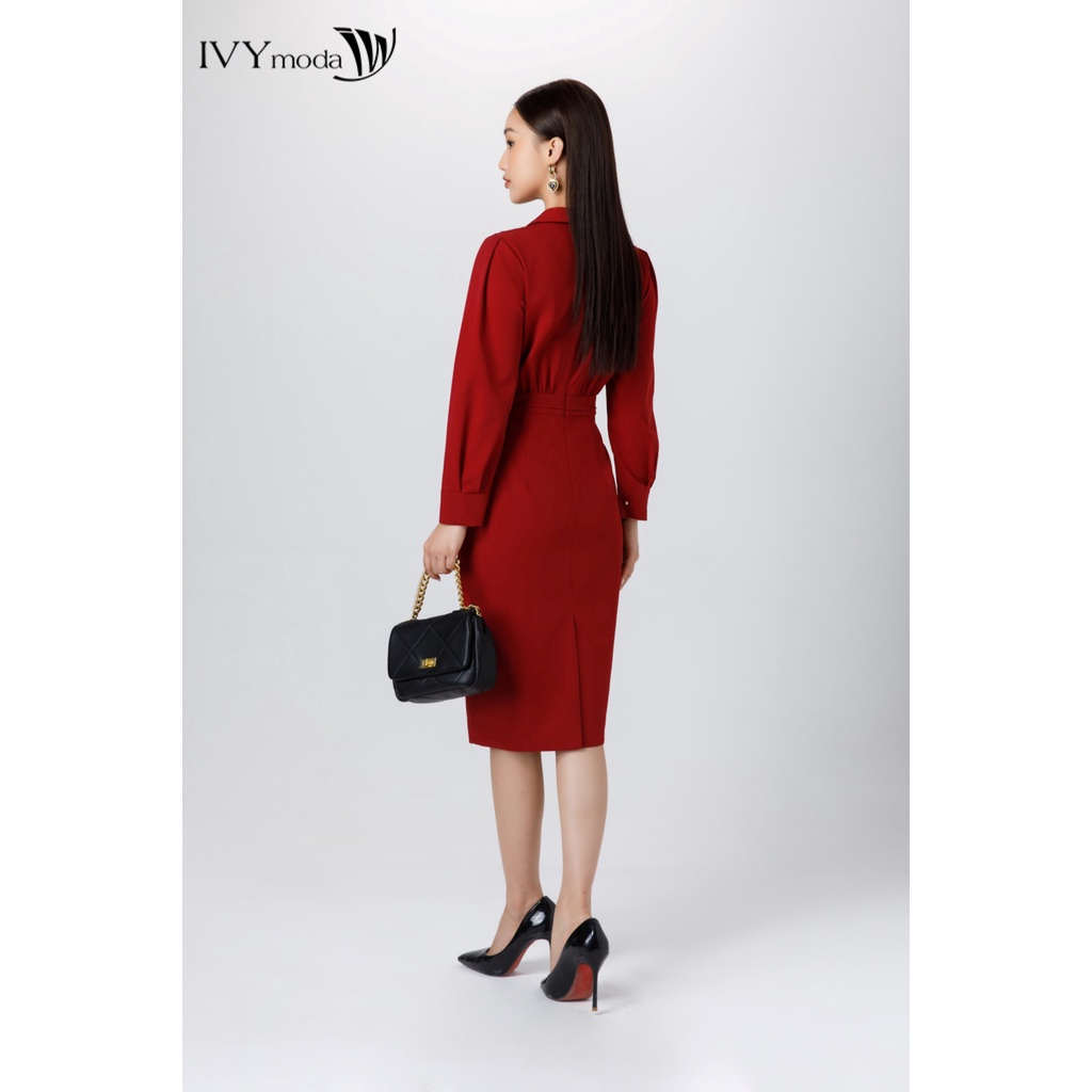 Đầm ôm vai xếp nếp nữ IVY moda MS 48M7086