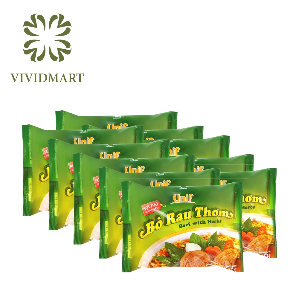 MÌ UNIF 3 VỊ: BÒ RAU THƠM, TÔM CHUA CAY, CHAY ĐÔNG CÔ - GÓI 72G - UNI President
