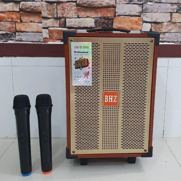 Loa karaoke mini hát cực hay, loa bluetooth giá rẻ  thùng gỗ, tặng kèm 2 micro không dây