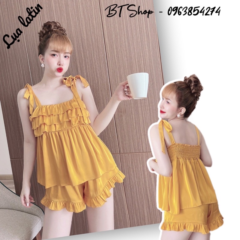 Đồ ngủ mặc nhà lụa cột nơ màu trơn freesize 42-57kg