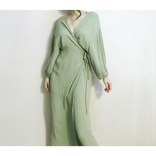 Đầm midi đũi đắp chéo cột dây eo