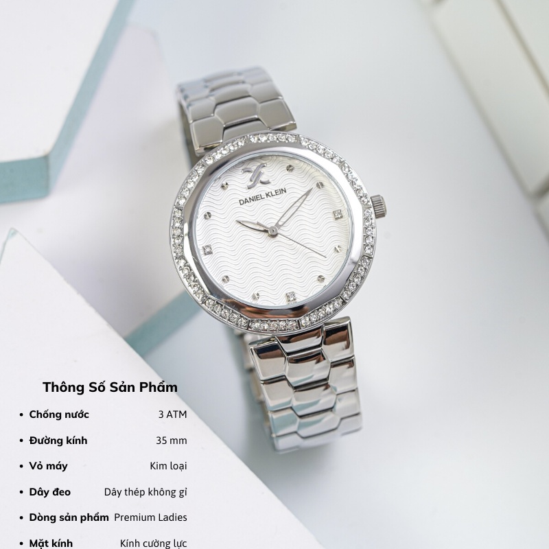 Đồng hồ nữ Daniel Klein Watch DK.1.12551 mặt đính đá, kính cứng chống xước, chống nước, dây thép đeo tay cao cấp