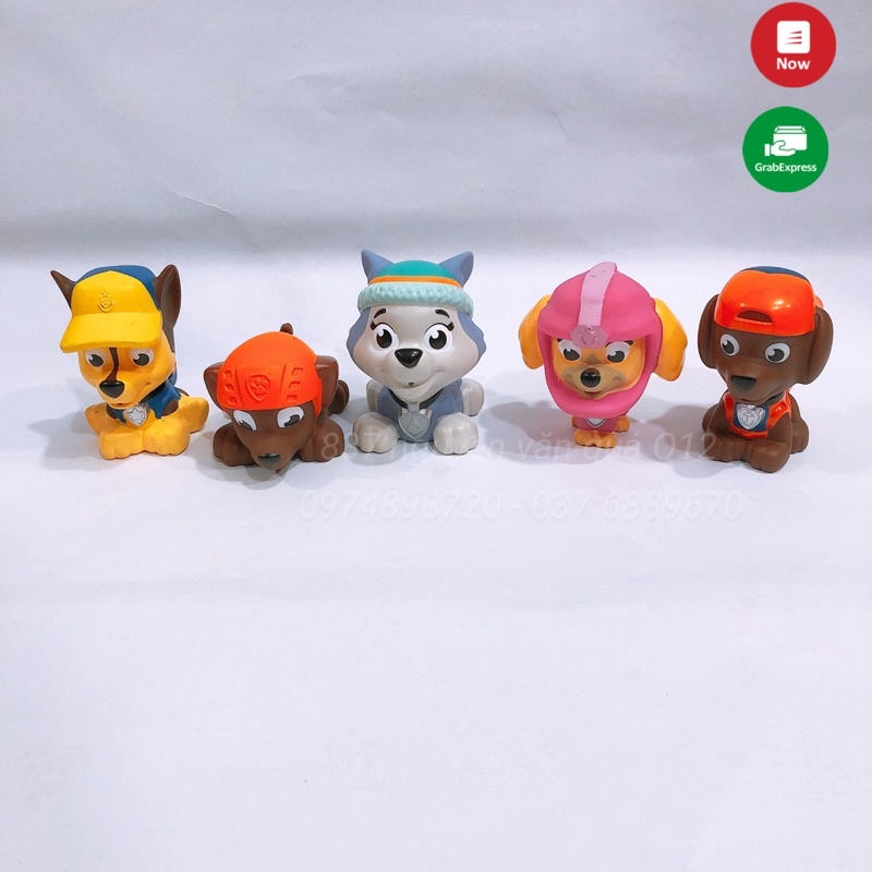 [Nhựa đẹp - phun nước] Đồ chơi Set biệt đội 5 chó cứu hộ Paw Patrol cao su cao cấp vui nhộn, Mashel, Rubble, Rocky, Sky