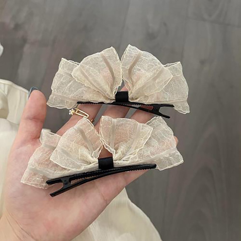 1 Cặp Kẹp Tóc Nơ Màu Đen Phong Cách Lolita