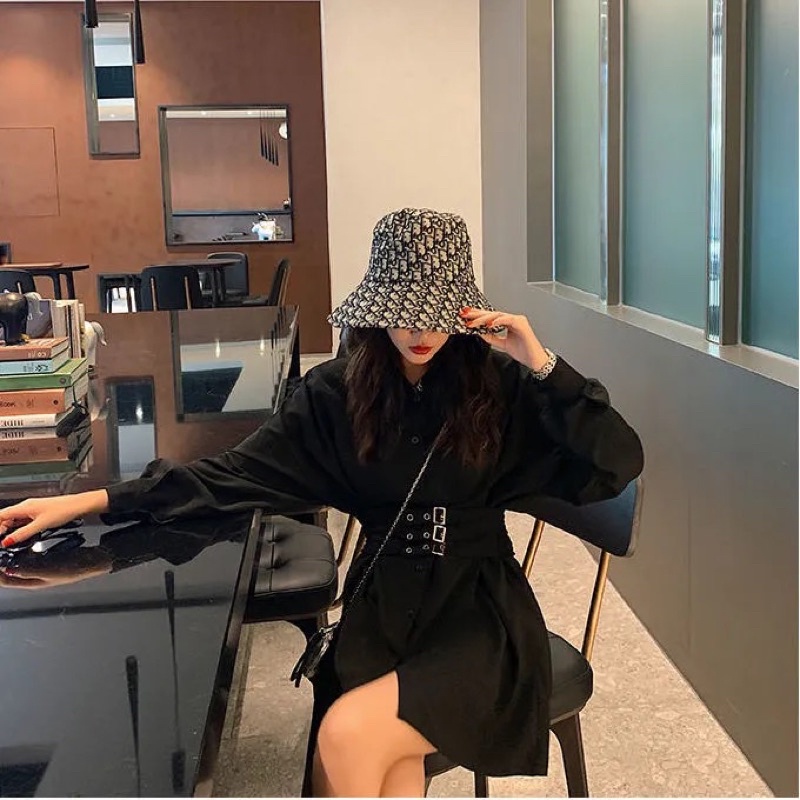Váy Sơ Mi Giấu Quần Nữ Màu Trắng Đen Cổ Sơ Mi Cài Cúc Tặng Đai Dài Tay Suông Style Hàn Quốc Chất Loại 1 Hàng Quảng Châui
