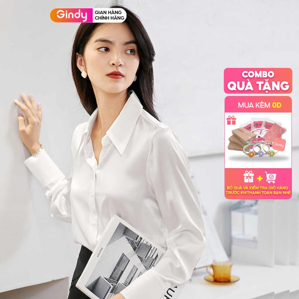 Áo sơ mi nữ GINDY vải lụa Pháp trơn bóng cổ bẻ dài tay dáng basic sang chảnh thời trang nữ công sở A10055 | BigBuy360 - bigbuy360.vn