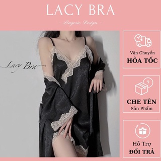 Váy ngủ lụa satin phối ren sexy lacy bra - v2