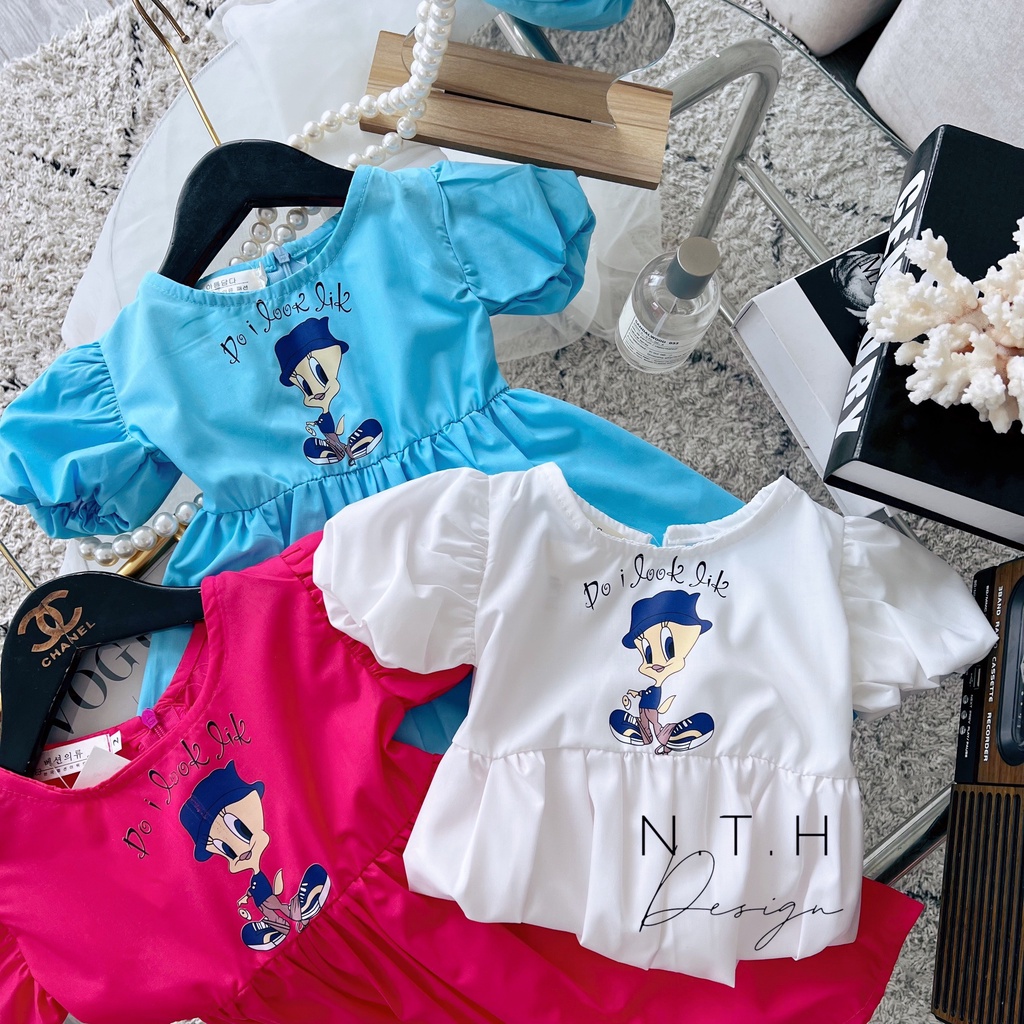 B201- VÁY THÔ BÉ GÁI TAY BỒNG HÌNH VỊT