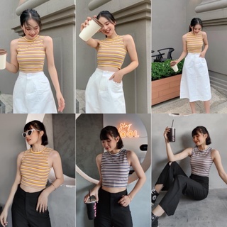 ÁO THUN BA LỖ CROPTOP với chất vải thun co giãn dày dặn thiết kế sọc ngang dễ mix và phối đồ