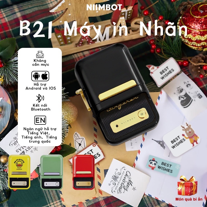 ♠♈☢【Quà tặng bí ẩn】Máy in nhiệt mini cầm tay Niimbot B21 kết nối bluetooth không dây cho điện thoại Android / IOS