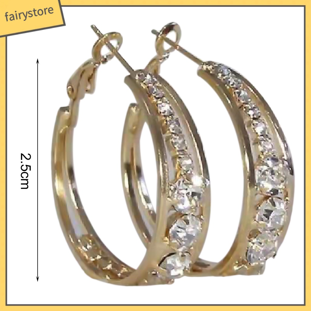 Bông Tai Hình Tròn Bằng Hợp Kim Đính Đá Lấp Lánh Sang Trọng