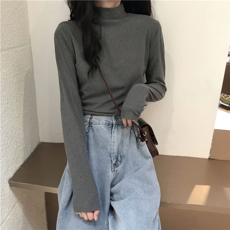 Áo thun IELGY tay dài cổ lọ màu đen thời trang cho nữ