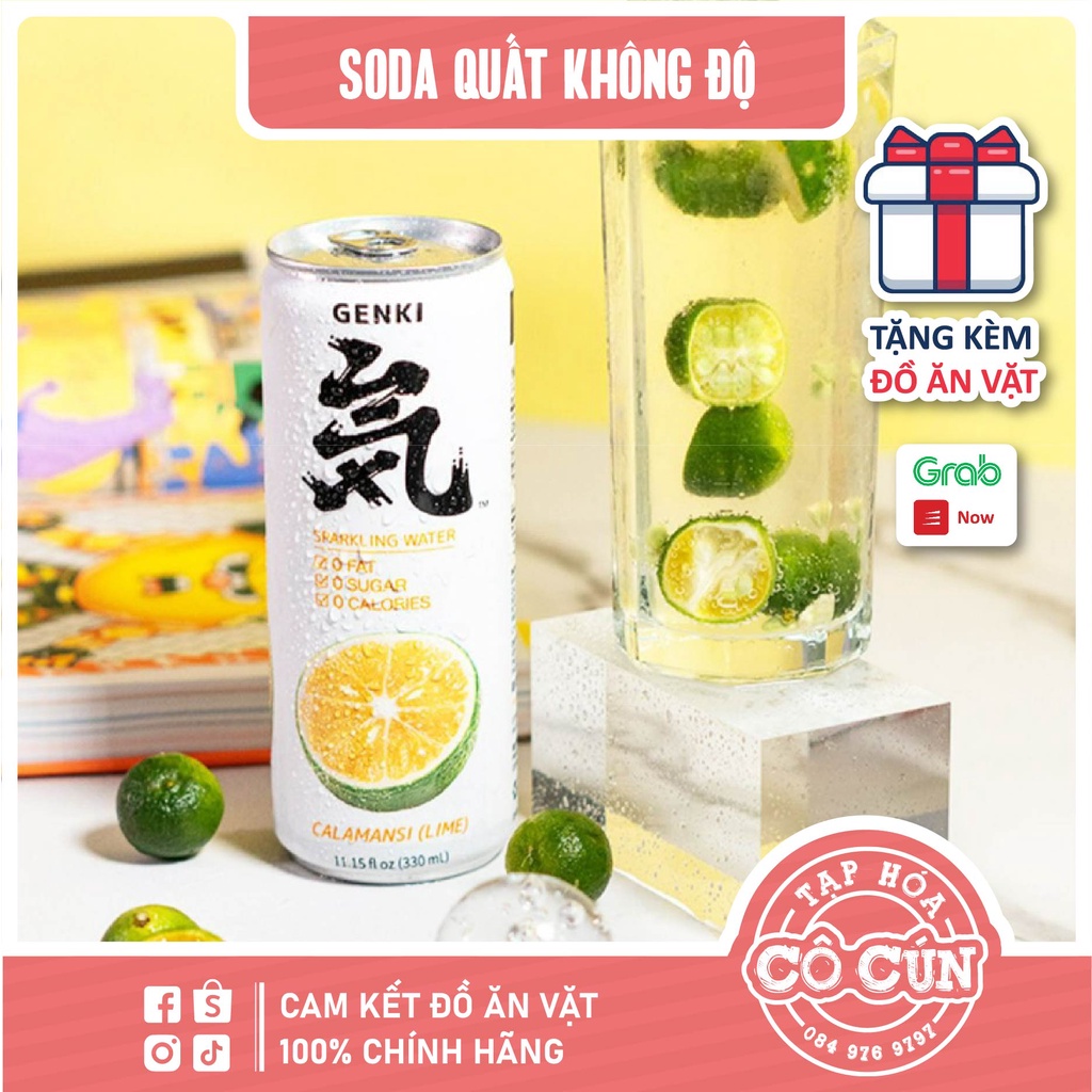 Nước Soda Genki, nước hoa quả có ga - Không béo, không đường, không calo, lon 330ml