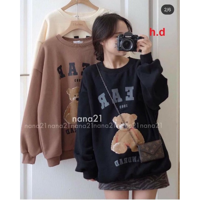 Áo Nỉ Cotton Gấu BearSweater cao cổ dài tay bồng, thun hoodie form rộng UlzzangChất Nỉ Bông Đẹp Không Bai xù