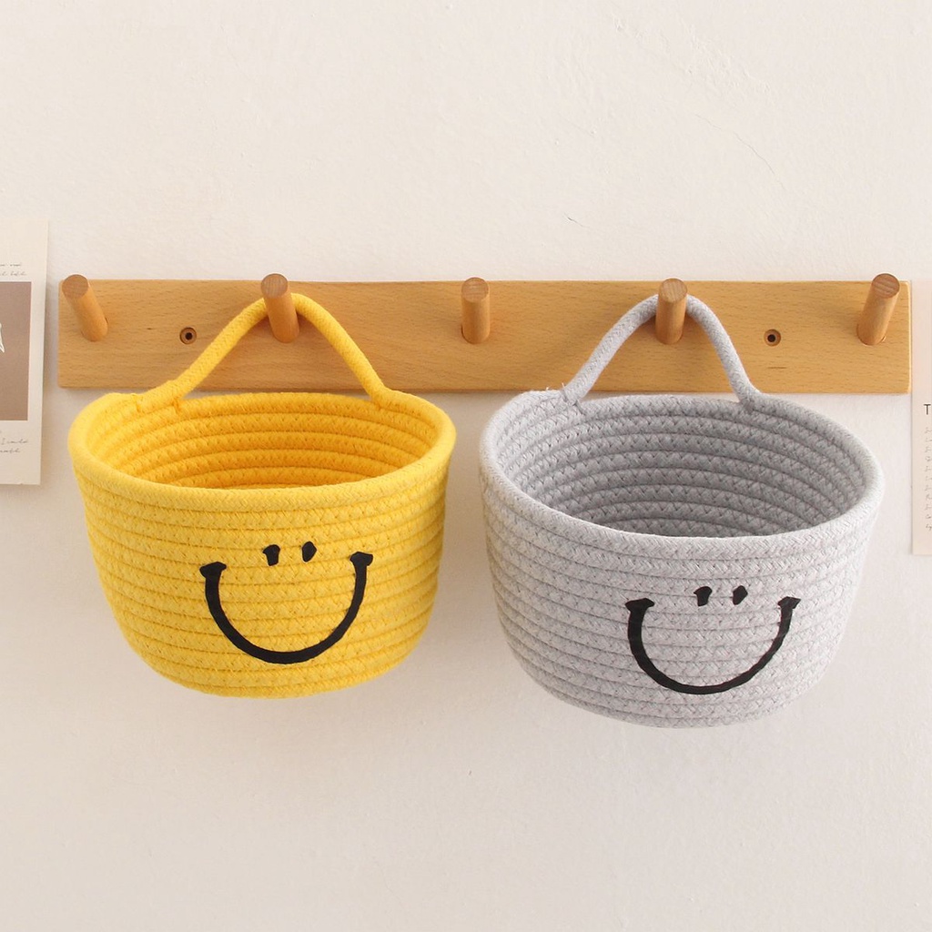 Giỏ, Rổ Đựng và Giỏ Treo Đồ Đa Năng Vải Đan Smiley Face Basket Tai Mèo