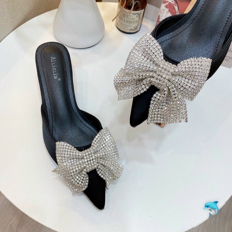 Sục gót nhọn 3cm nơ đá cao cấp