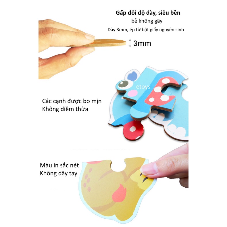 Đồ chơi xếp hình puzzle ghép hình 3-6 mảnh to hộp thiếc đẹp cho bé tập ghép ETOYS