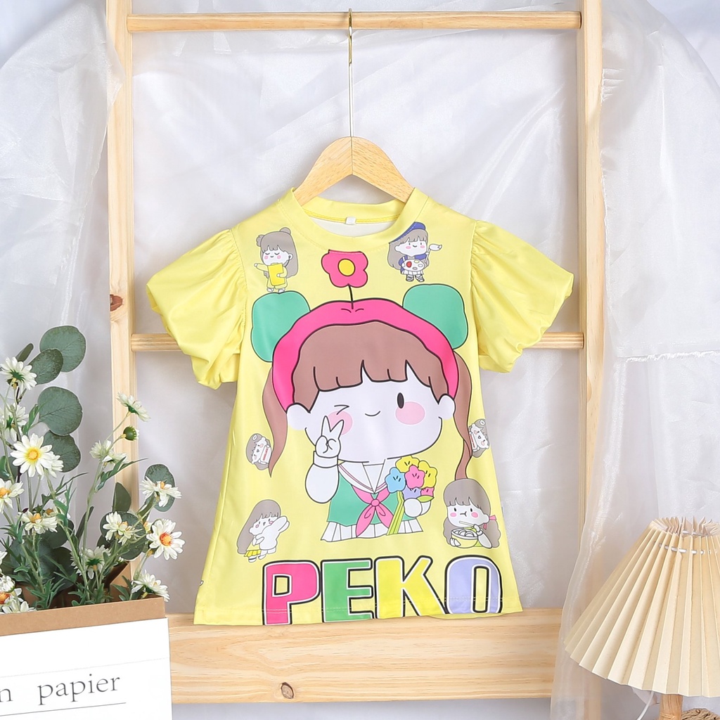 Váy Đầm Bé Gái tay phồng Hàng mới về chất liệu thun dày SIL LẠNH mịn mát in hình 3D.