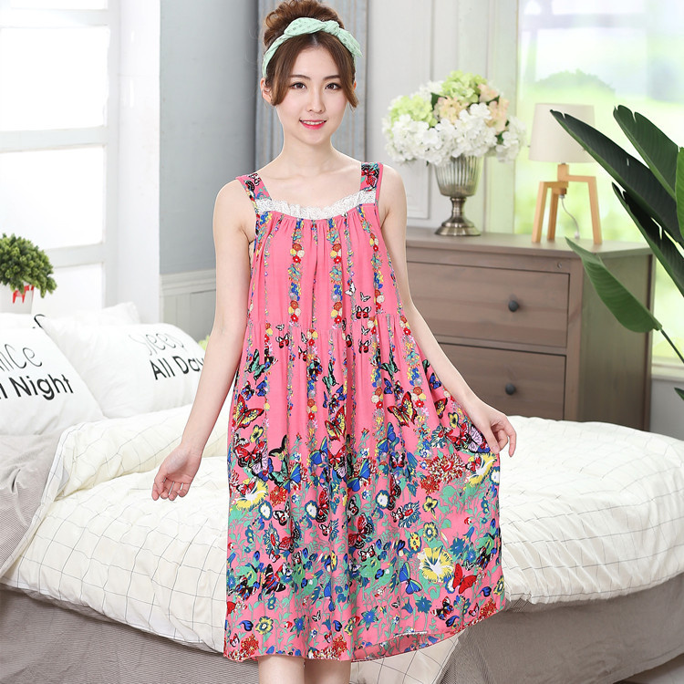 Đầm ngủ 2 dây bằng vải thun mềm mịn đáng yêu mặc ở nhà