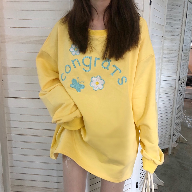 【ZHELIHANGFEI】Áo Thun Sweater Tay Dài Thêu Họa Tiết Xinh Xắn