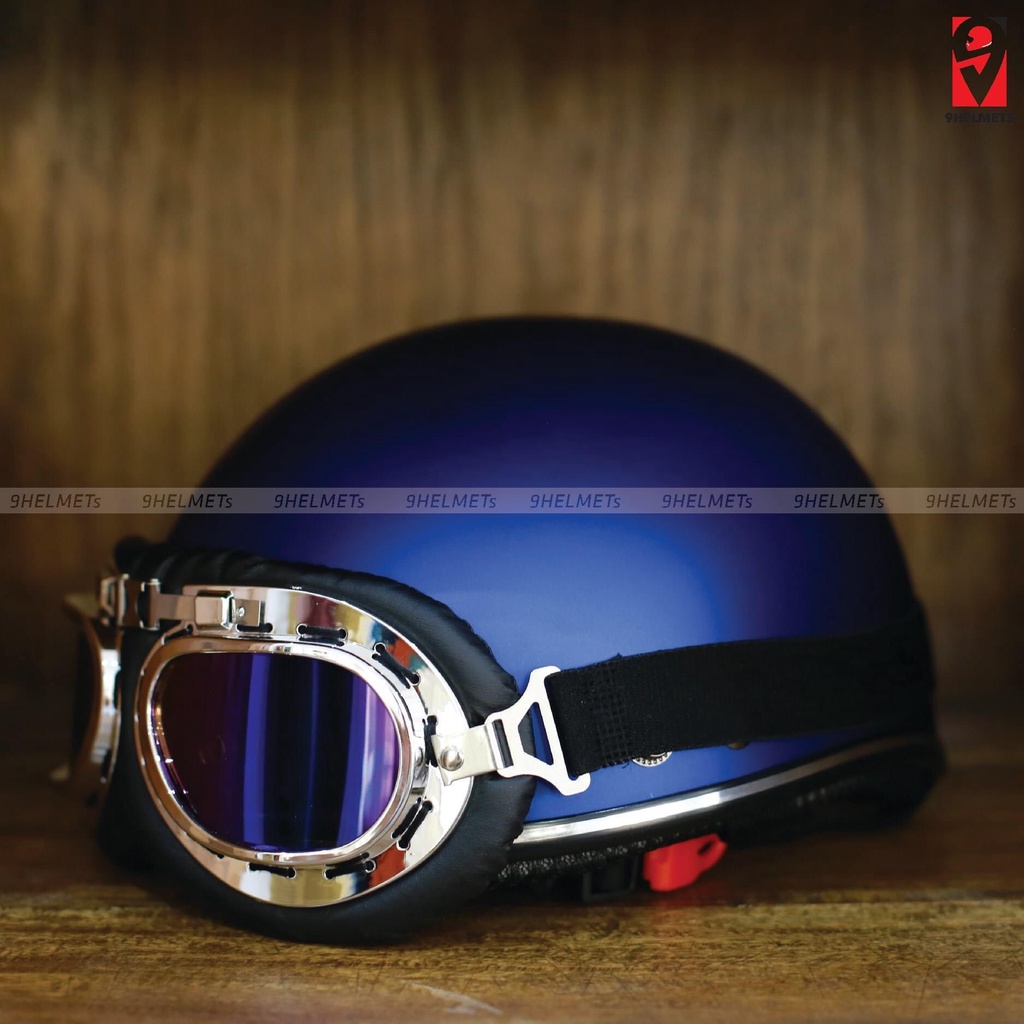 Mũ bảo hiểm nửa đầu nón 1/2 màu trơn freesize vòng đầu 54-59cm kèm kính phi công lót đệm mút xốp EPS