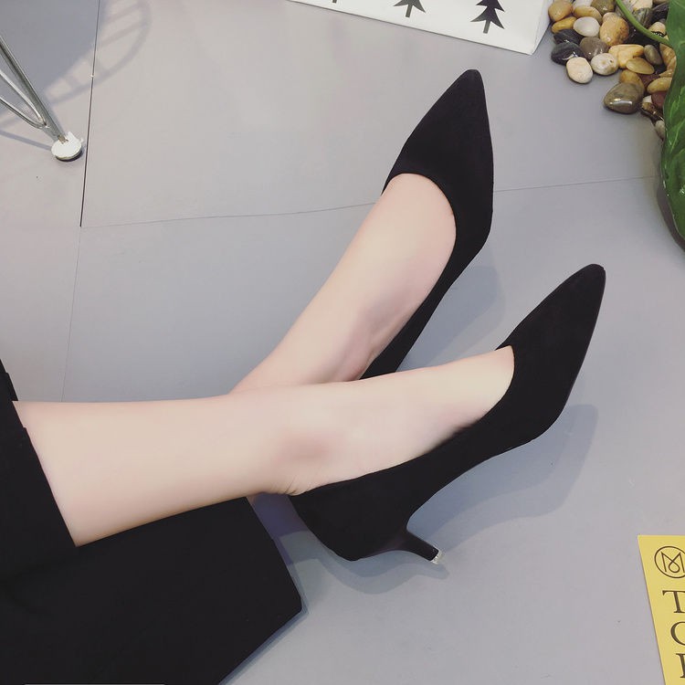 ■✼3cm small High heels female stiletto temperament black professional student formal dress etiquette plus size 5 thick heel mid-heeled shoes