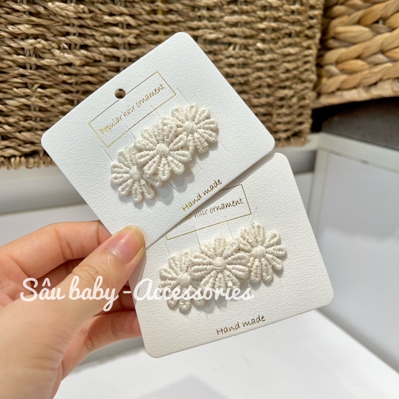 Bờm xước tóc, turban, kẹp tóc hoa màu kem Hàn Quốc cho bé