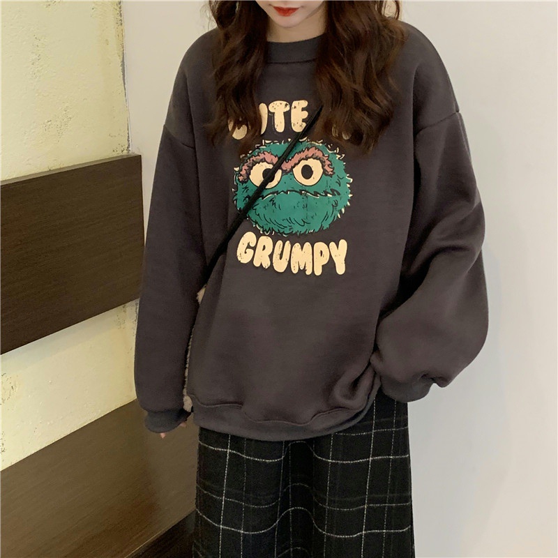 Áo Nỉ Dài Trung Bình Dáng Rộng Bằng Lông Cừu Dày In Họa Tiết Cổ Điển