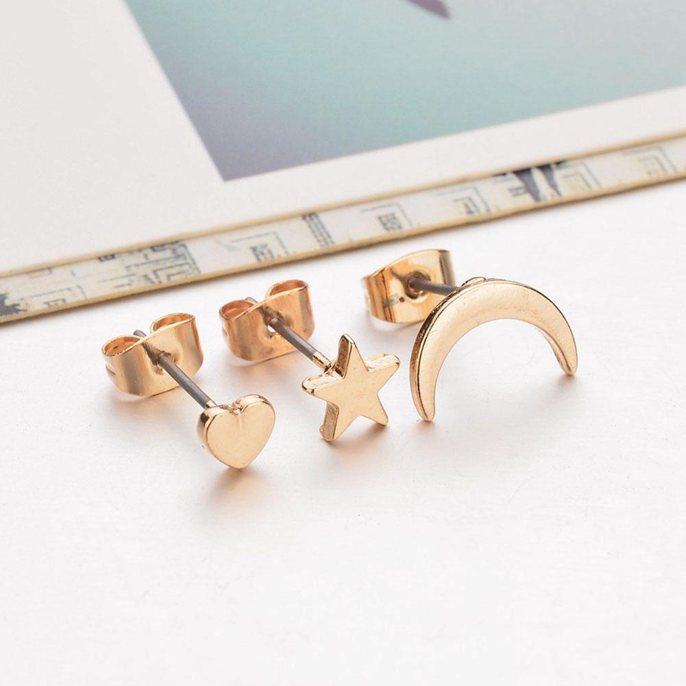 Set 3 Khuyên Tai Mạ Vàng/Bạc Hình Ngôi Sao/Trái Tim Dễ Thương Thời Trang