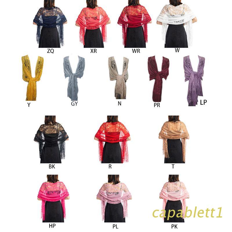 Khăn choàng ren hoa phối tua rua phong cách vintage 1920s 185x63cm
