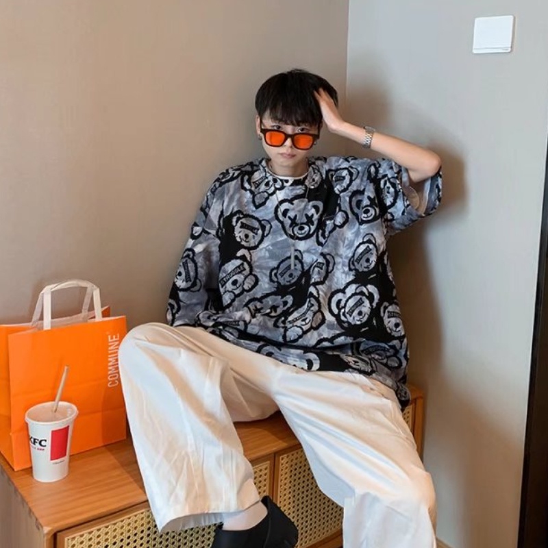 Áo Thun Tay Ngắn Cổ Tròn In Hình Gấu Thời Trang Mùa Hè Dành Cho Nam Size M-3XL