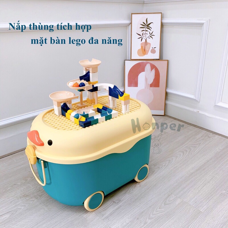 Hộp Đựng Đồ Chơi Đa Năng Có Nắp Đậy Và Bánh Xe Hình Vịt