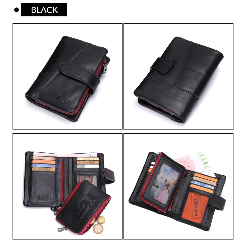 2022 Contac N11034 - Bảo Hành 2 Năm - Bóp Ví Đứng Bỏ Túi Da Ngựa Điên Men and Women Wallet Genuine Bò - Nam Nữ