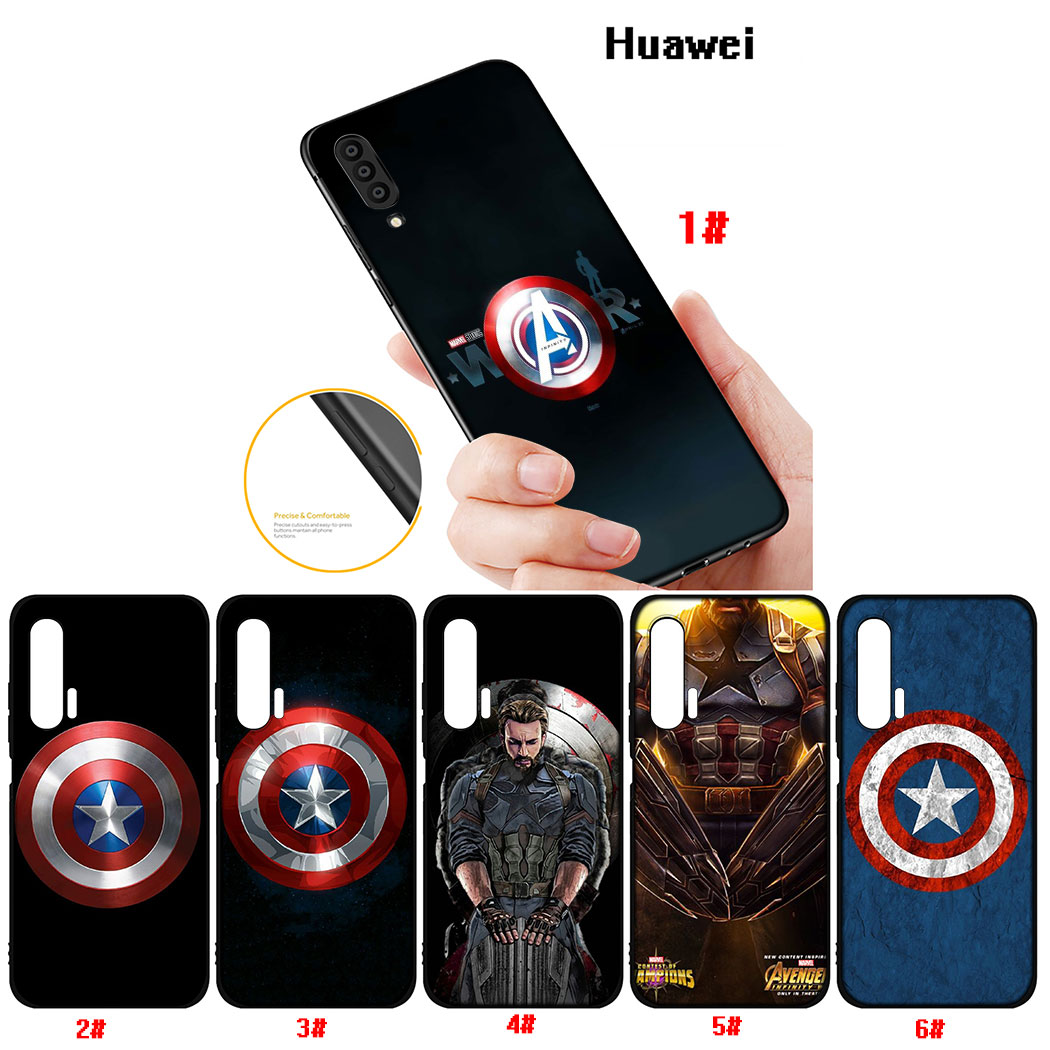 MARVEL Ốp Điện Thoại Silicon Dẻo Viền Đen Họa Tiết Khiên Của Captain America Cho Huawei Mate 20 30 Lite Pro Nova 2i 2 Lite Xc13