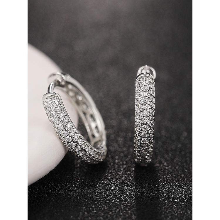 Khuyên Tai Tròn Mạ Bạc Đính Đá CZ Cổ Điển Cho Nam Và Nữ